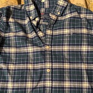 Vineyard Vines Men's Green and Blue Plaid Shirt